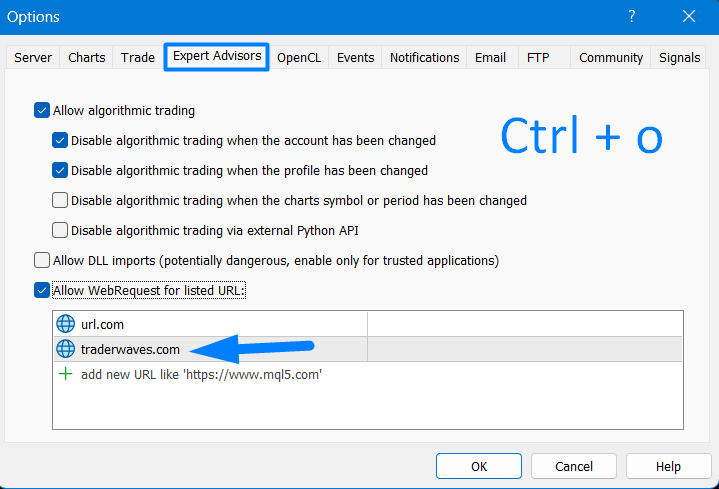 MT5 permissions settings